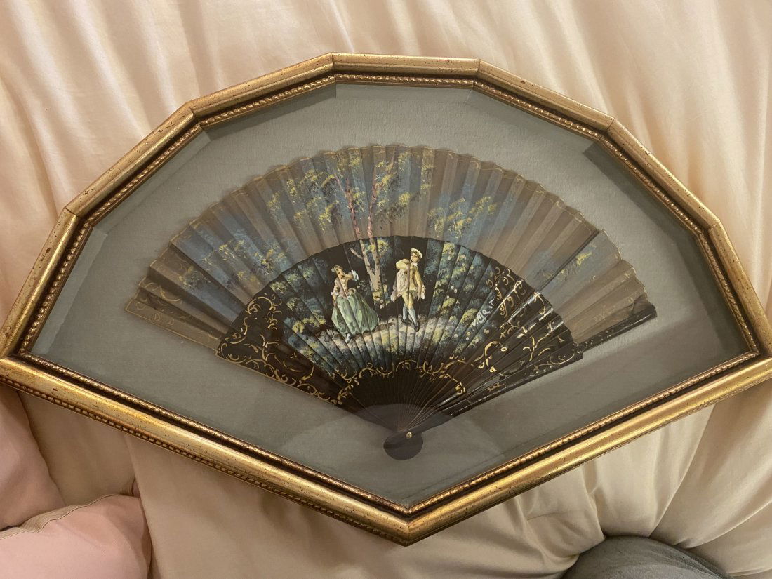 Hand-Painted Silk Fan Encased in Custom-Made Frame (1 of 3)