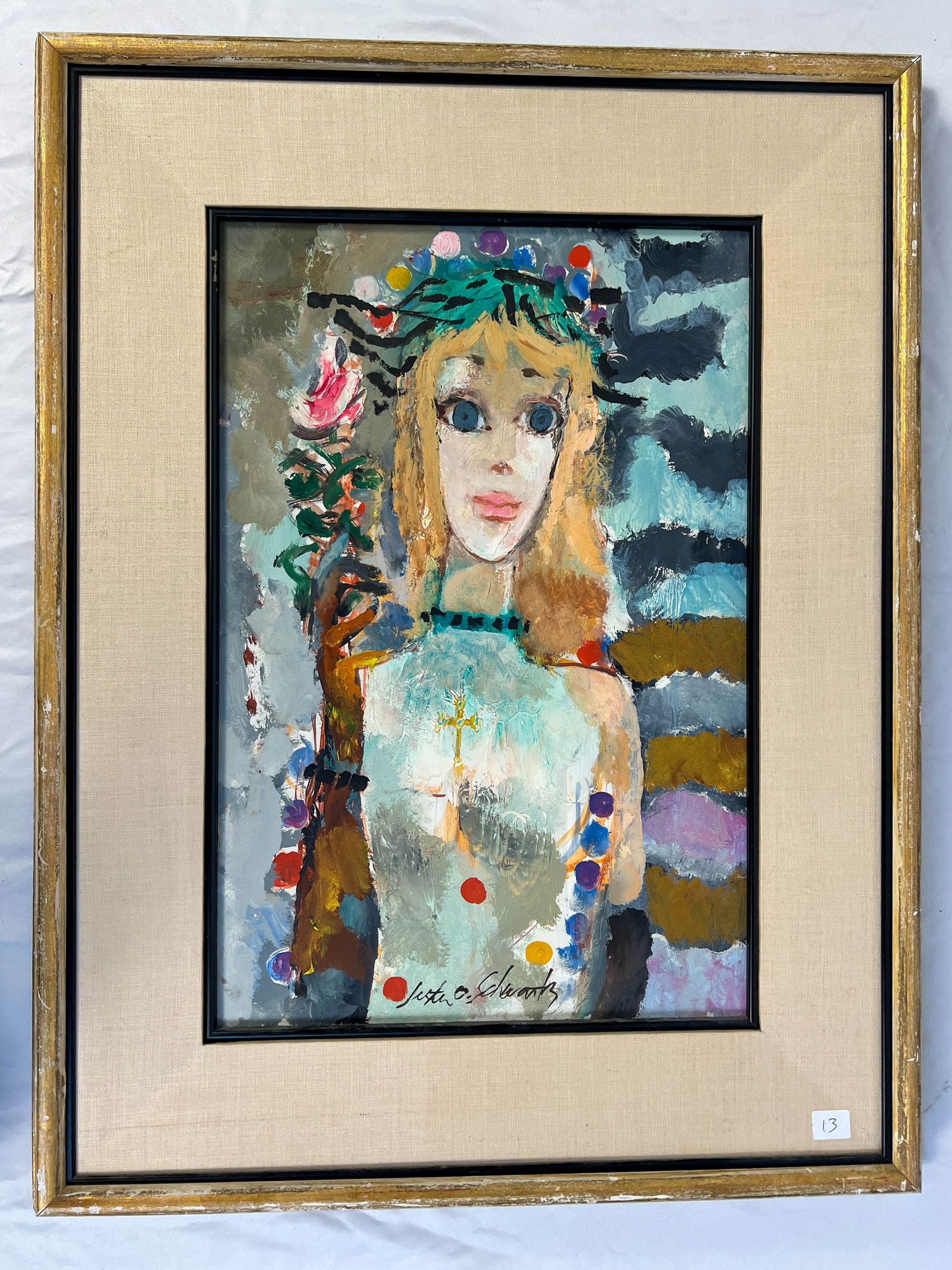 Lester O. Schwartz Oil on Board of a young girl (1 of 3)