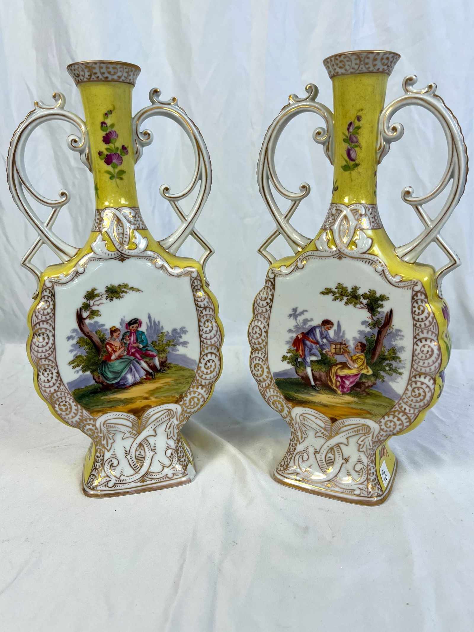 A pair of Late 18th Century Dresden Double Handled Vases (1 of 5)