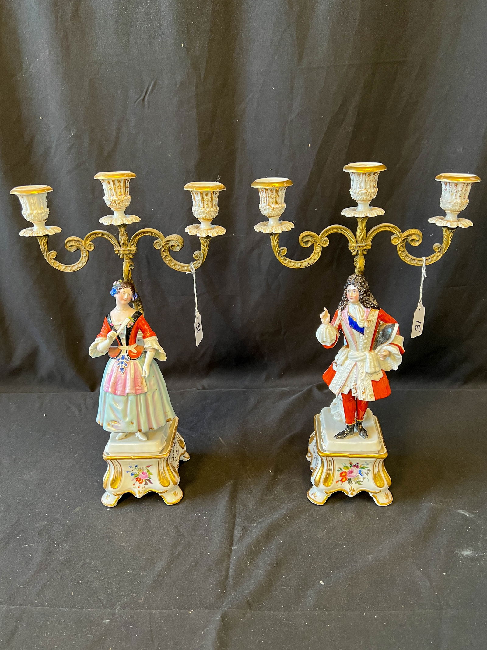 A pair of Old Paris 3 branch figural candelabras (1 of 7)