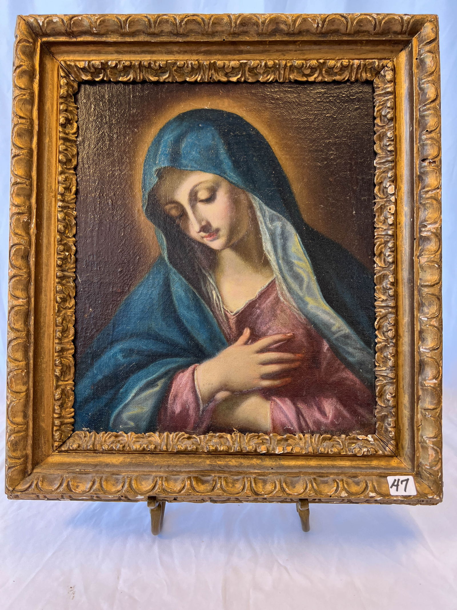 1830s-1840s Hand Carved Italian Frame with Portrait of the Madonna. (1 of 4)