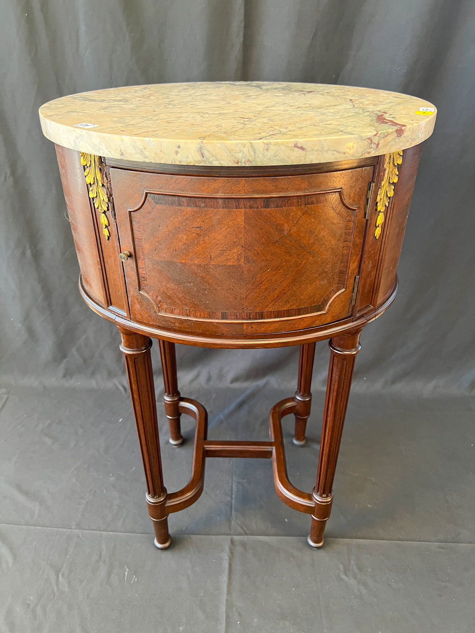 1880s French Louis XVI Style Single Door Oval Marble Top Stand (1 of 5)