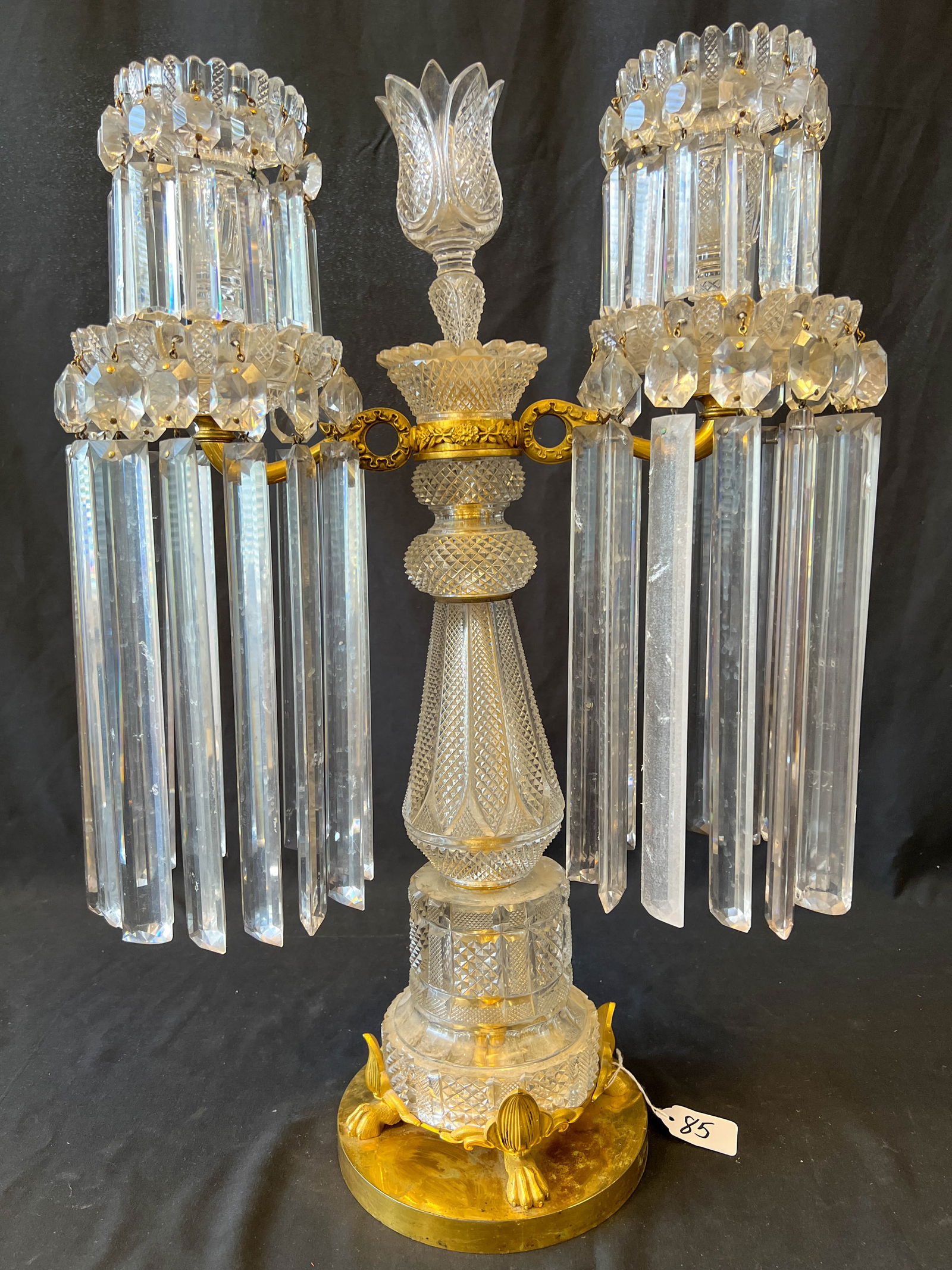 French Louis XVI Style Majorelle Three Arm Lead Crystal and Bronze Candelabra of the Period. (1 of 5)