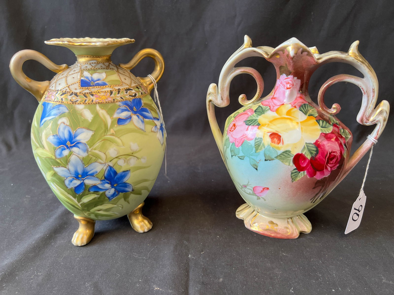 Pair of Handled and Heavily Beaded Nippon Vases (1 of 9)