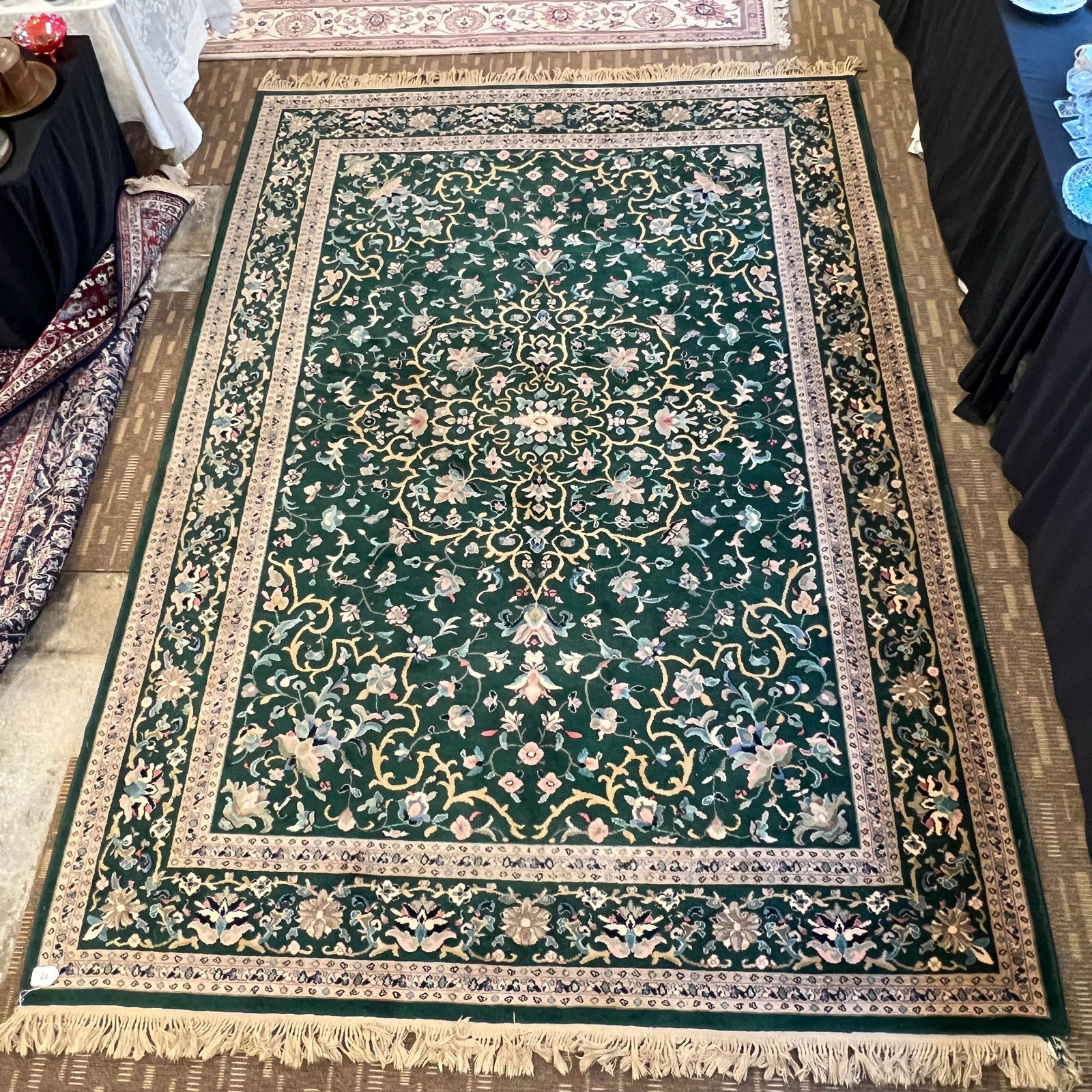 100% Wool Karastan Tabriz Green Rug with Floral Decorations (1 of 6)