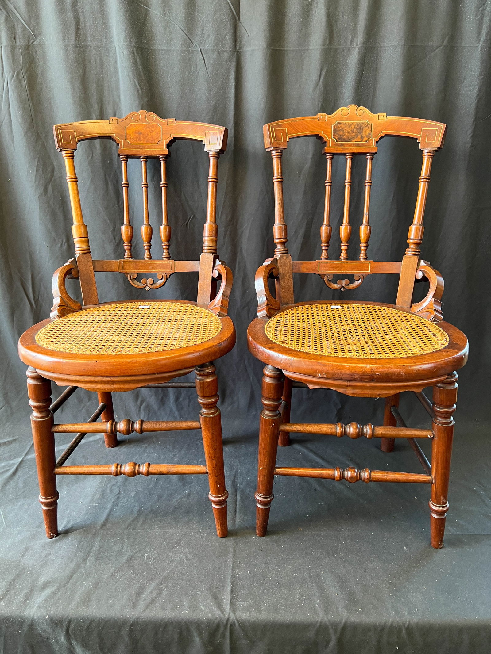 Walnut Victorian Pair Cane Side Chairs (1 of 7)