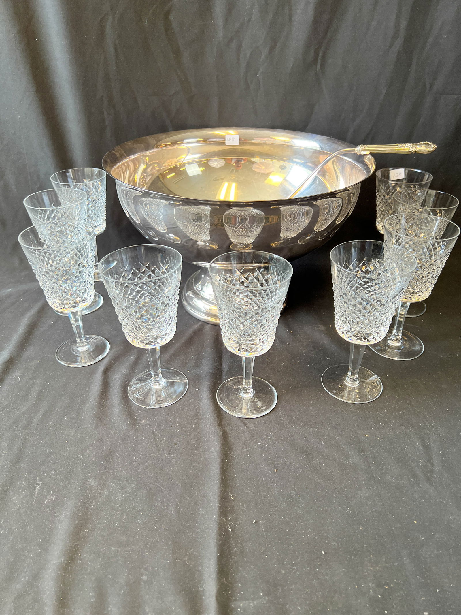 Silverplate Punch Bowl w/Ladle & Waterford Water Goblets (1 of 7)