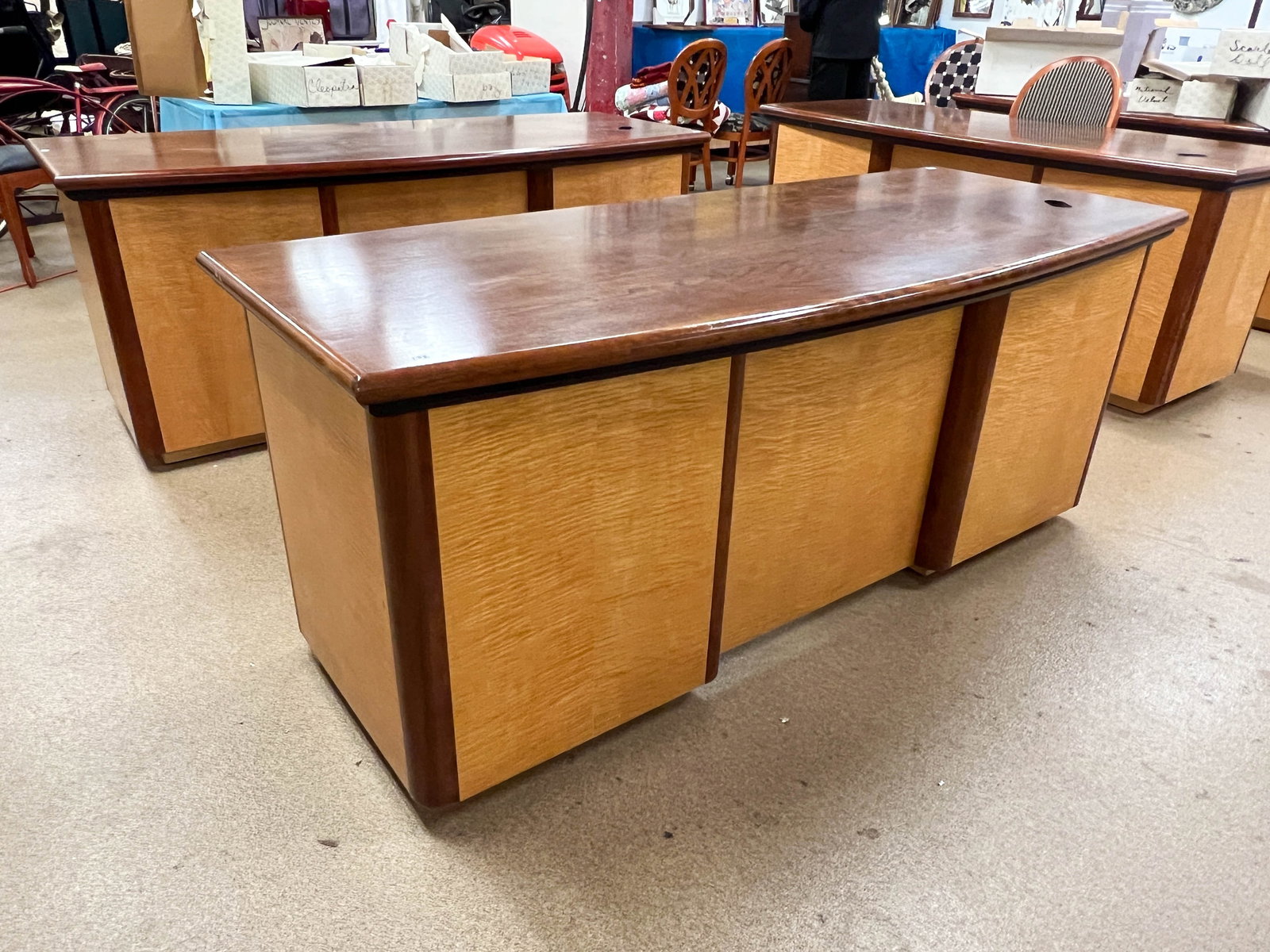 Two designer quality contemporary designer  tiger maple office desks. (1 of 5)