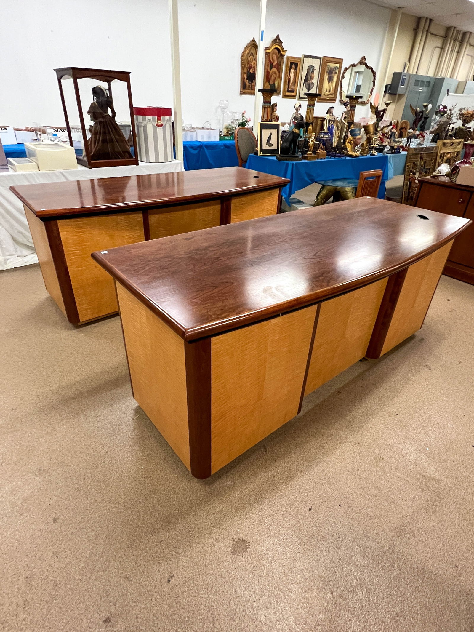 Two designer quality contemporary designer  tiger maple office desks. (1 of 4)