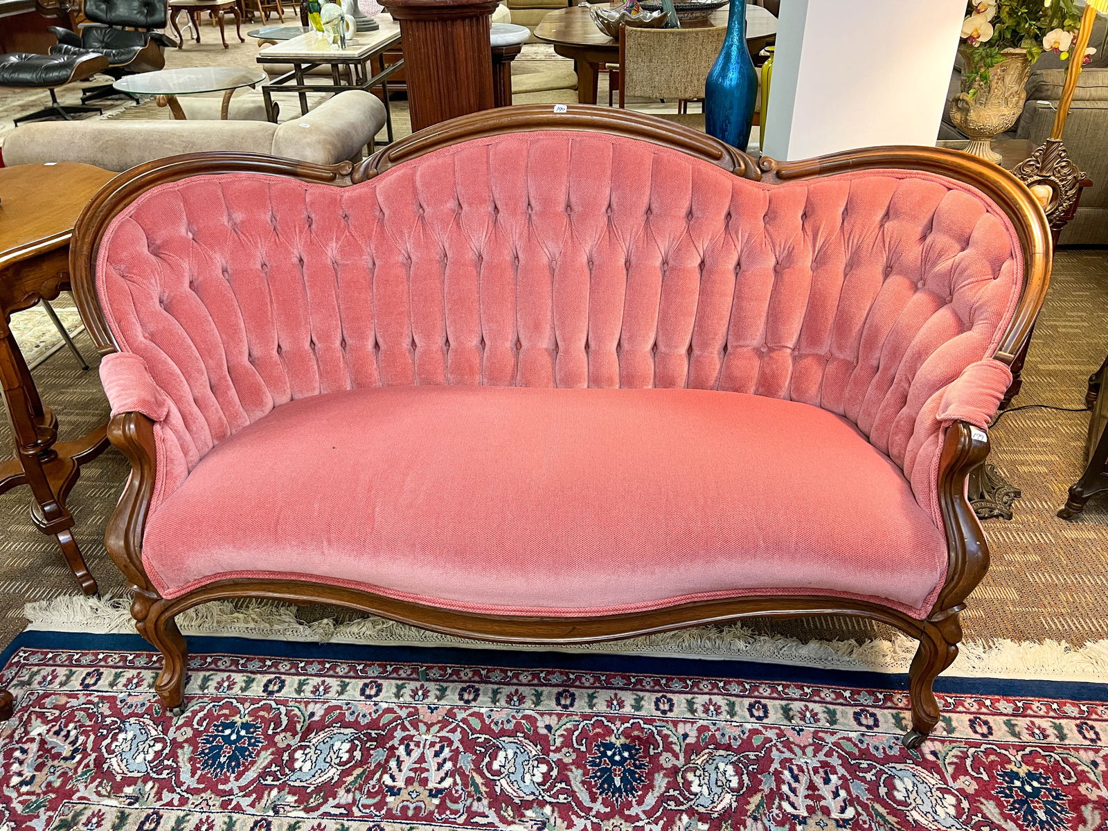 Walnut Victorian sofa newly button tufted upholstery (1 of 4)