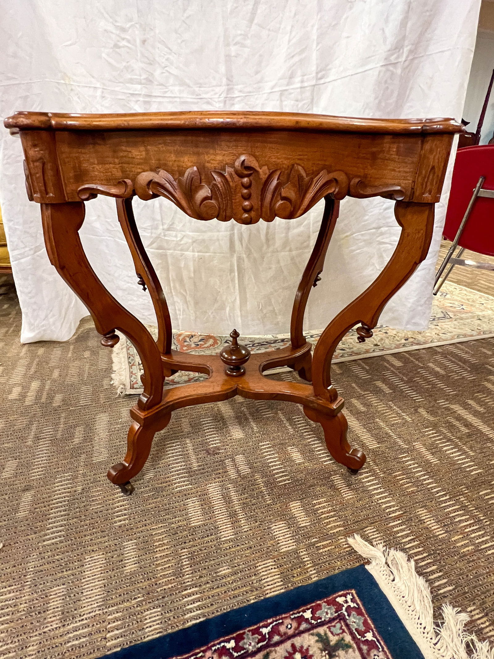 Victorian Renaissance parlor table with walnut floral carvings (1 of 5)