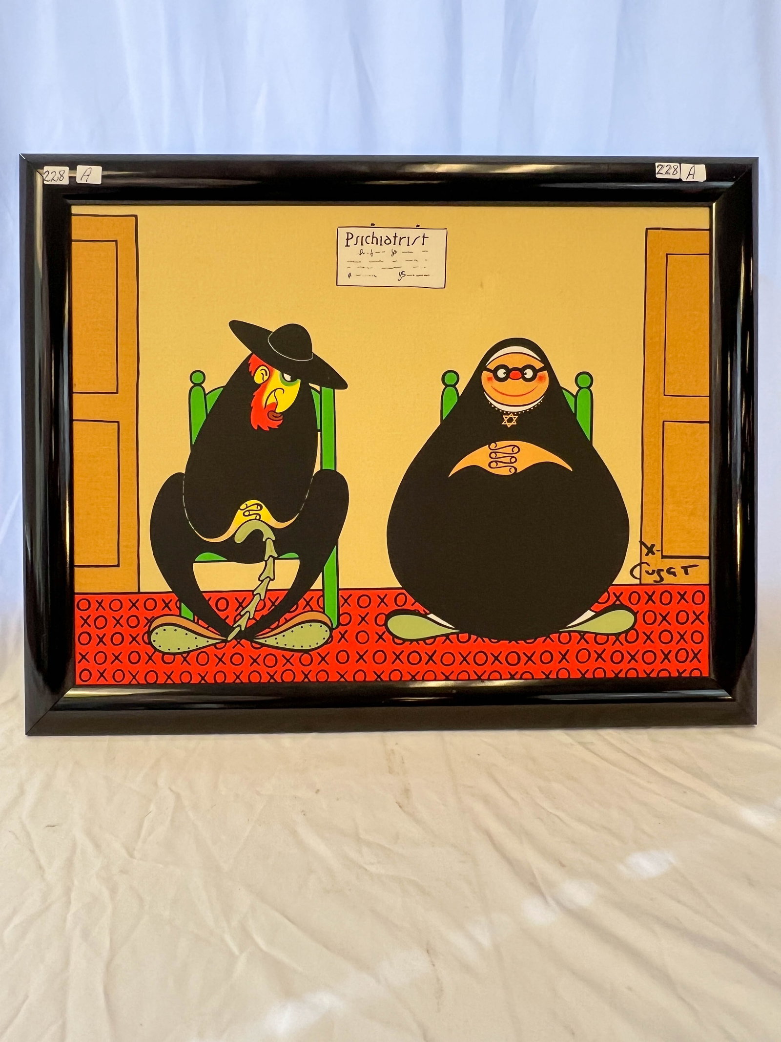 Xavier Cugat oil on canvas entitled "Psychology" depicting an old Jewish couple. (1 of 5)