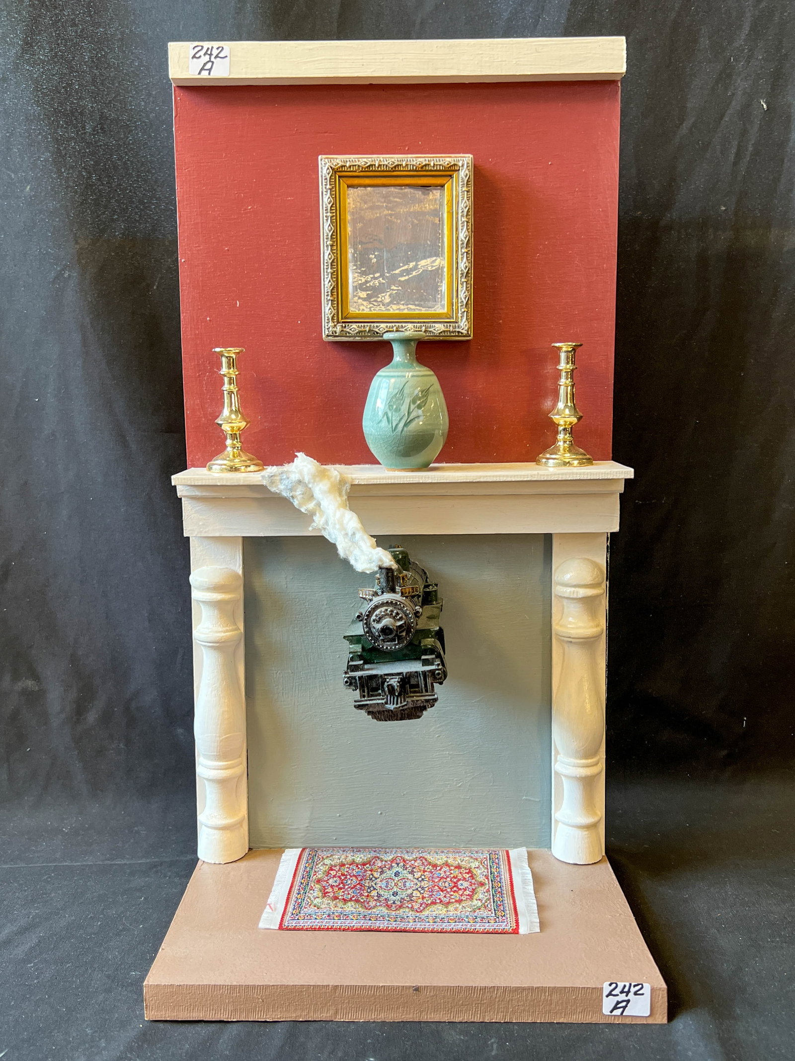 Sculpture by Tony Busalarchi (MKE) after Rene' Magritte title "Time Transfixed" 2017: Sculpture by Tony Busalarchi (MKE) after Rene' Magritte title "Time Transfixed" 2017. This is a sculpture after the painting by Rene' Magritte. It is in excellent condition. Measures 20"T x 10"L x 7"D