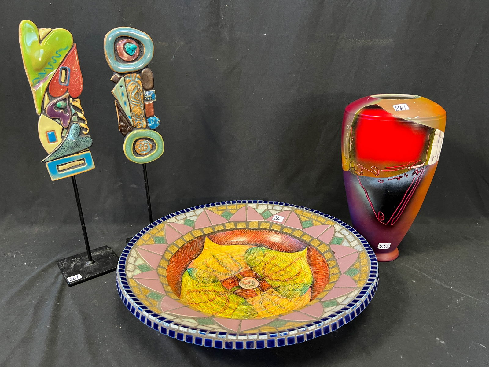 Group of contemporary art pottery to include center bowls, vase, and sculptures (1 of 10)