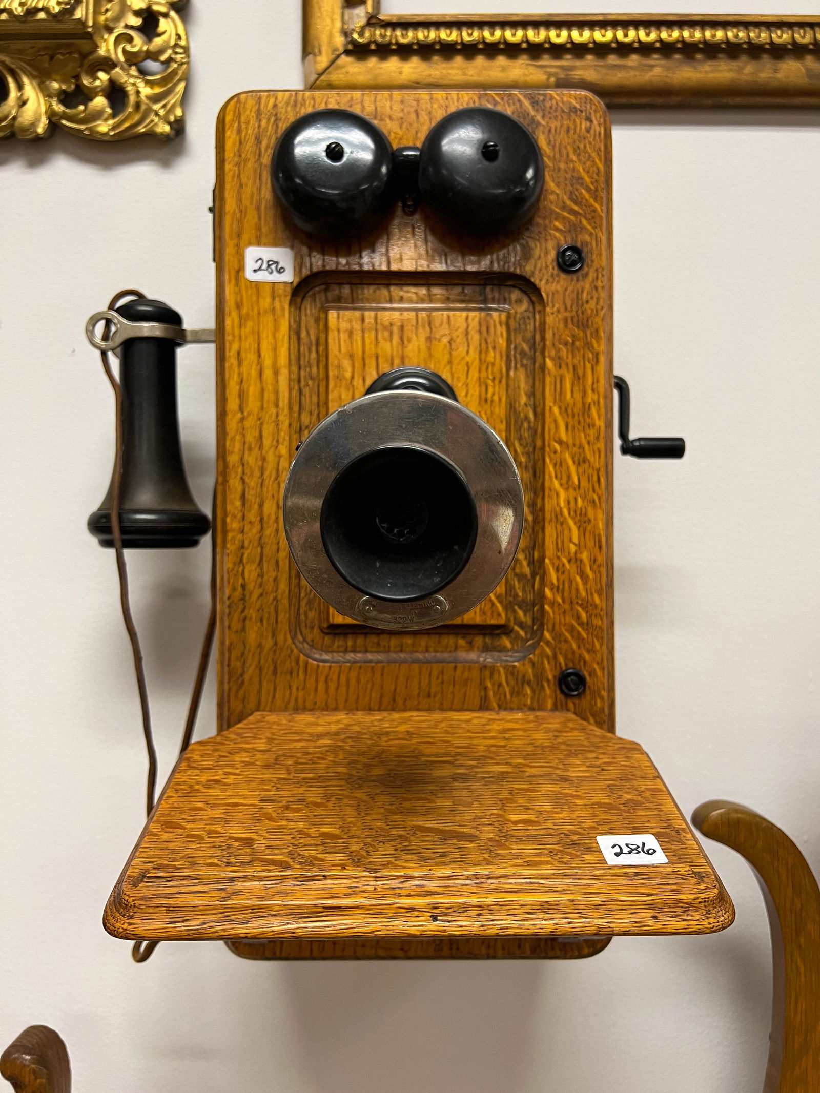 Oak wall mount phone in complete working condition (1 of 3)