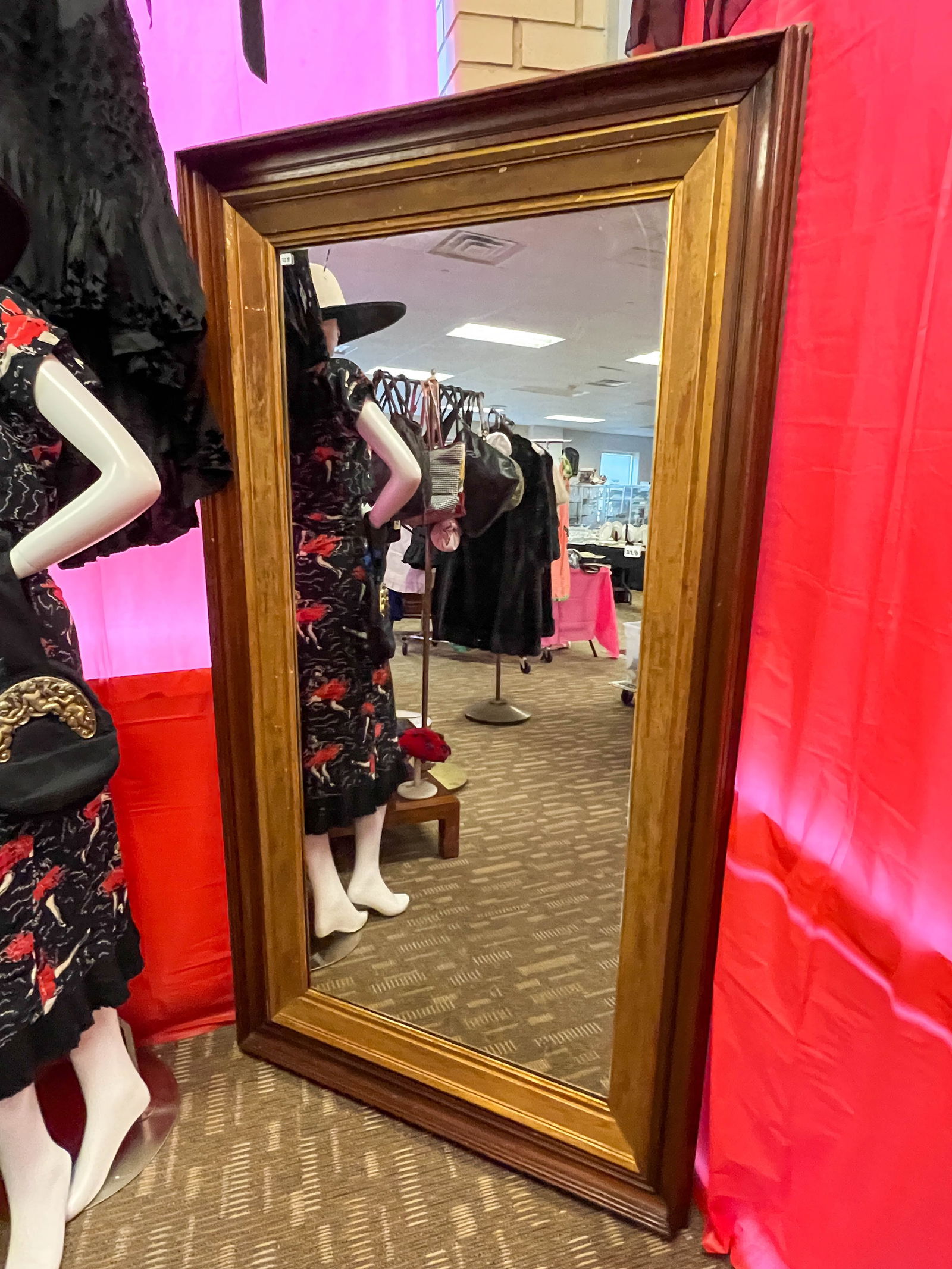 Floor standing walnut Victorian entry mirror with gold gilded interior (1 of 2)