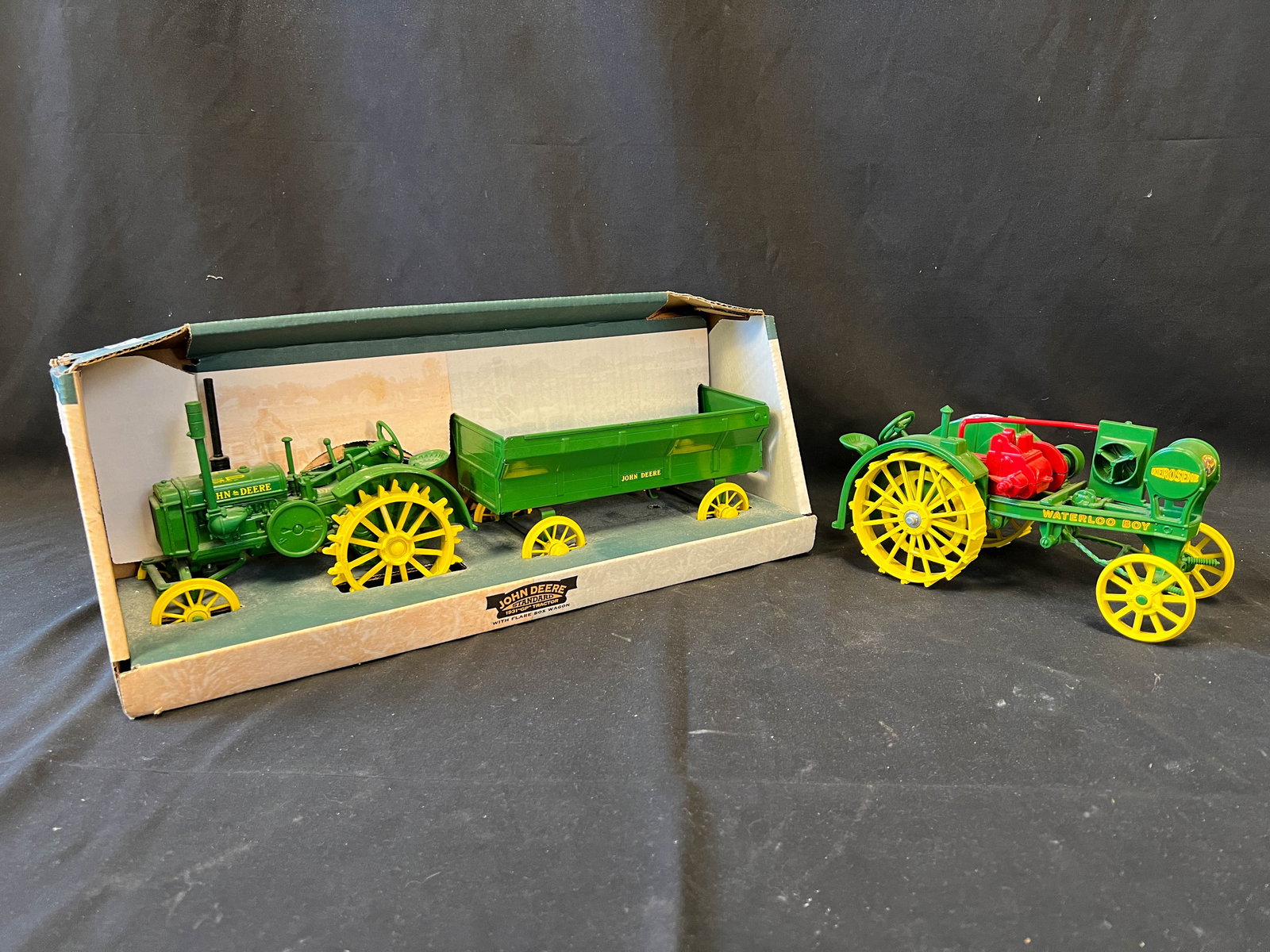 John Deere standard 1931 GP tractor in original box with wagon; along with waterloo boy KEROSENE (1 of 3)