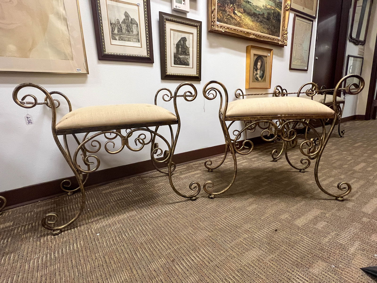 Two Hollywood Regency Metal Rolled Arm Benches (1 of 2)