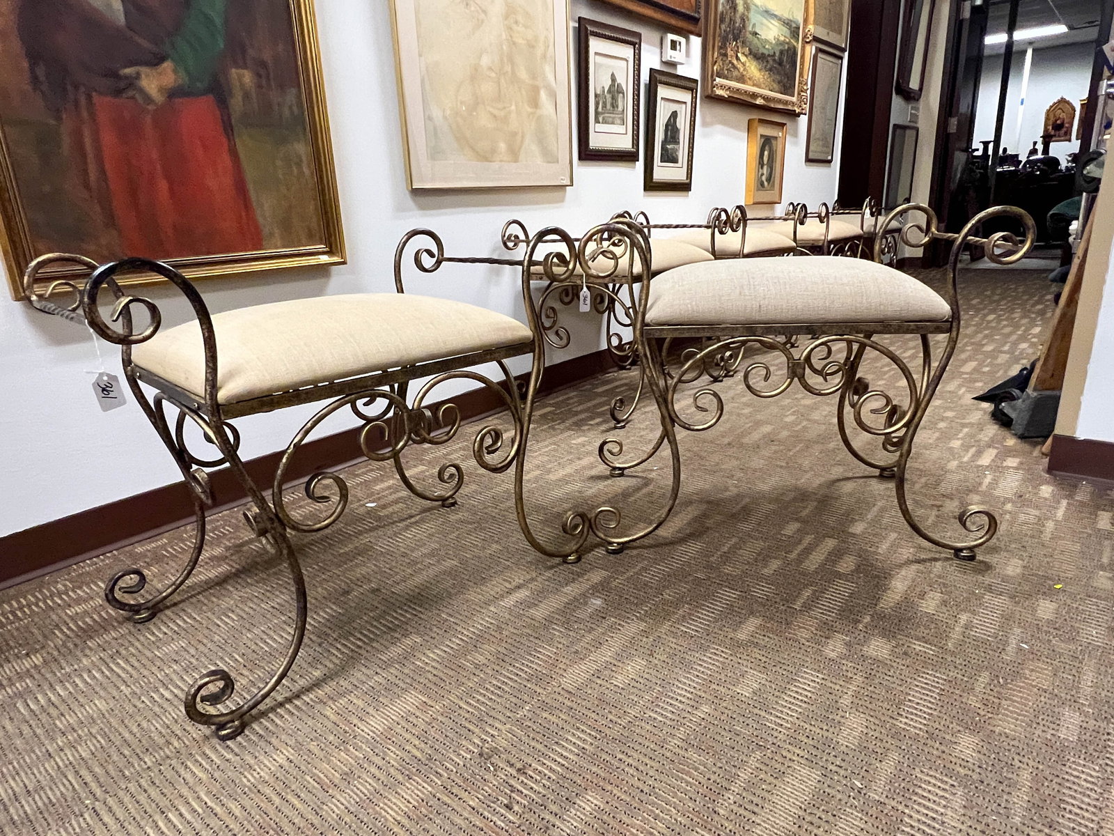 Pair of Hollywood Regency Rolled Armed Benches (1 of 3)