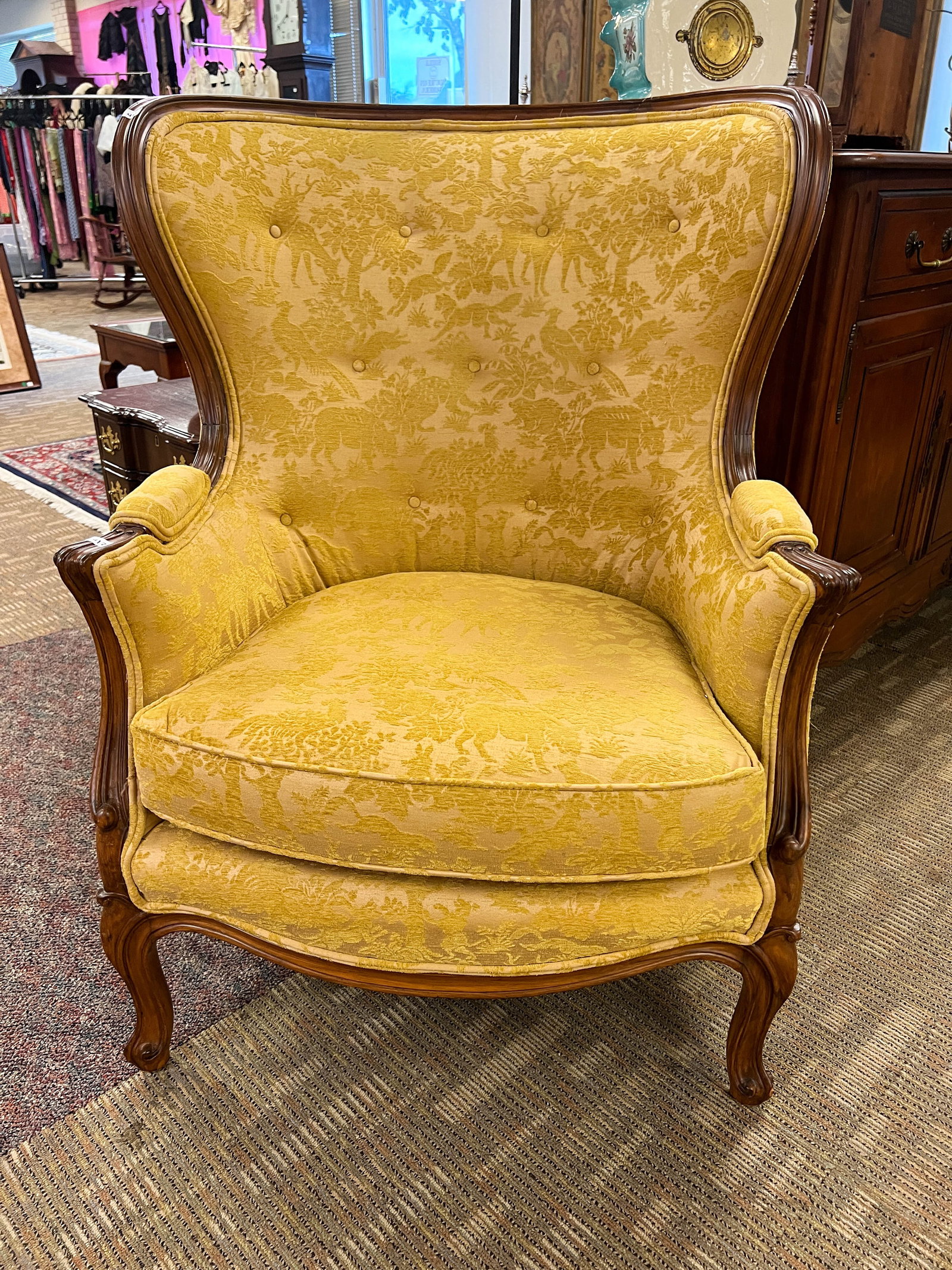 Contemporary country French cherry winged chair 41 in tall by 29in across by 22in deep (1 of 6)