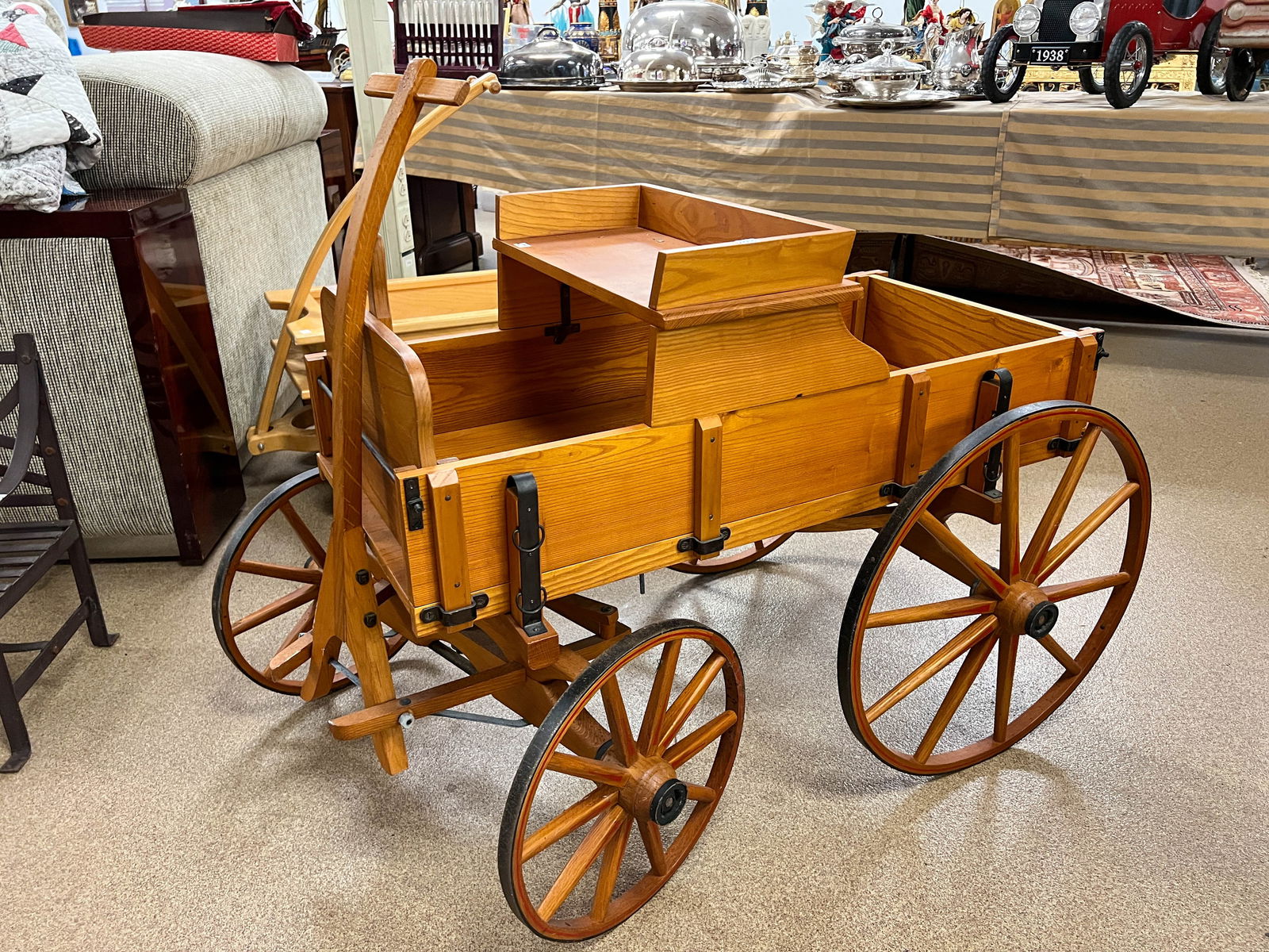 Handmade custom Wooden wheeled child's buckboard in excellent condition with adjustable seat. House (1 of 4)