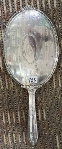 Sterling Edwardian mirror: Sterling Edwardian mirror weighs 364g; Measures 13"
