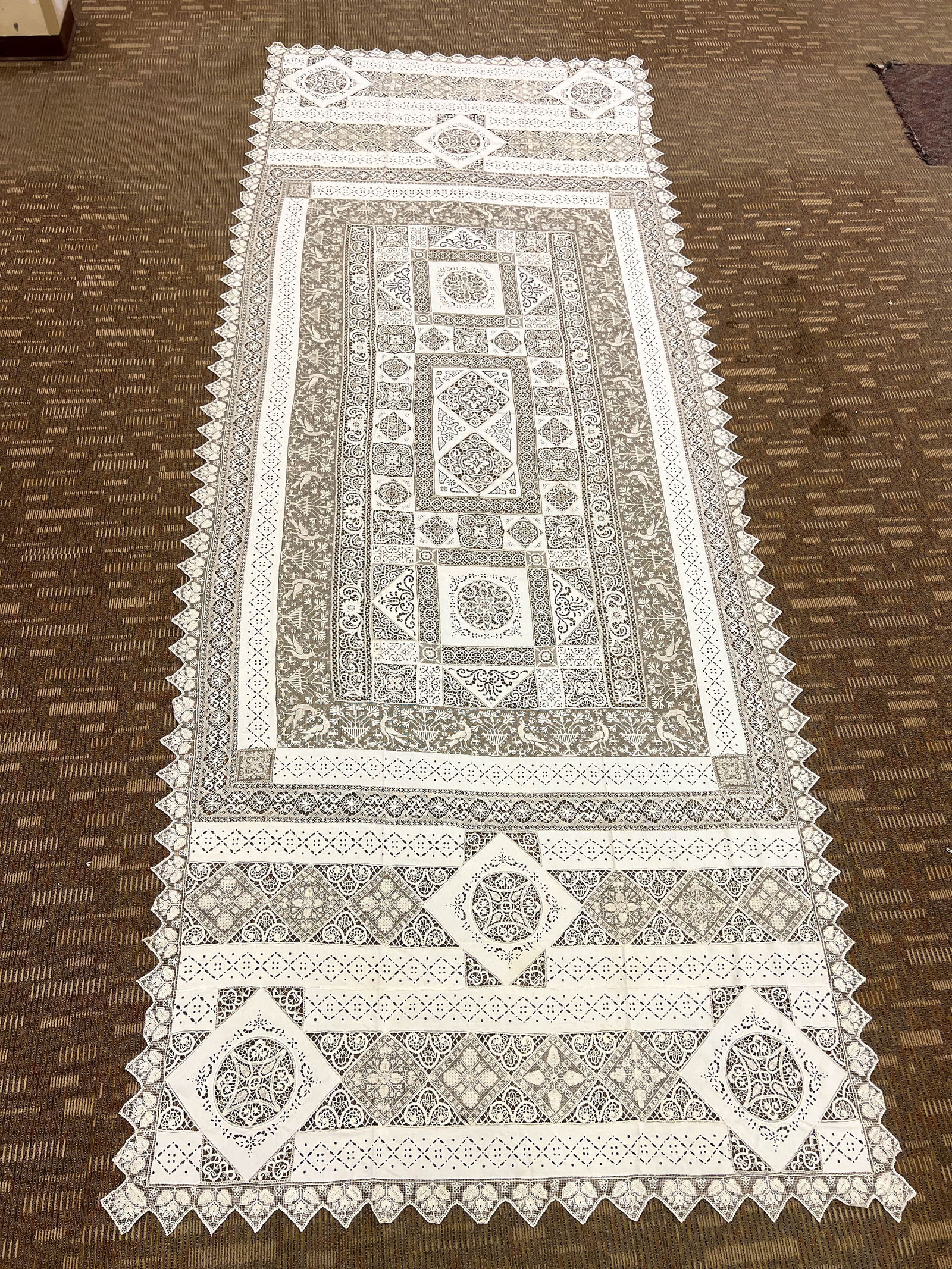 Absolutely breathtaking banquets French lace tablecloth with cutwork embroidery and needlework and (1 of 8)