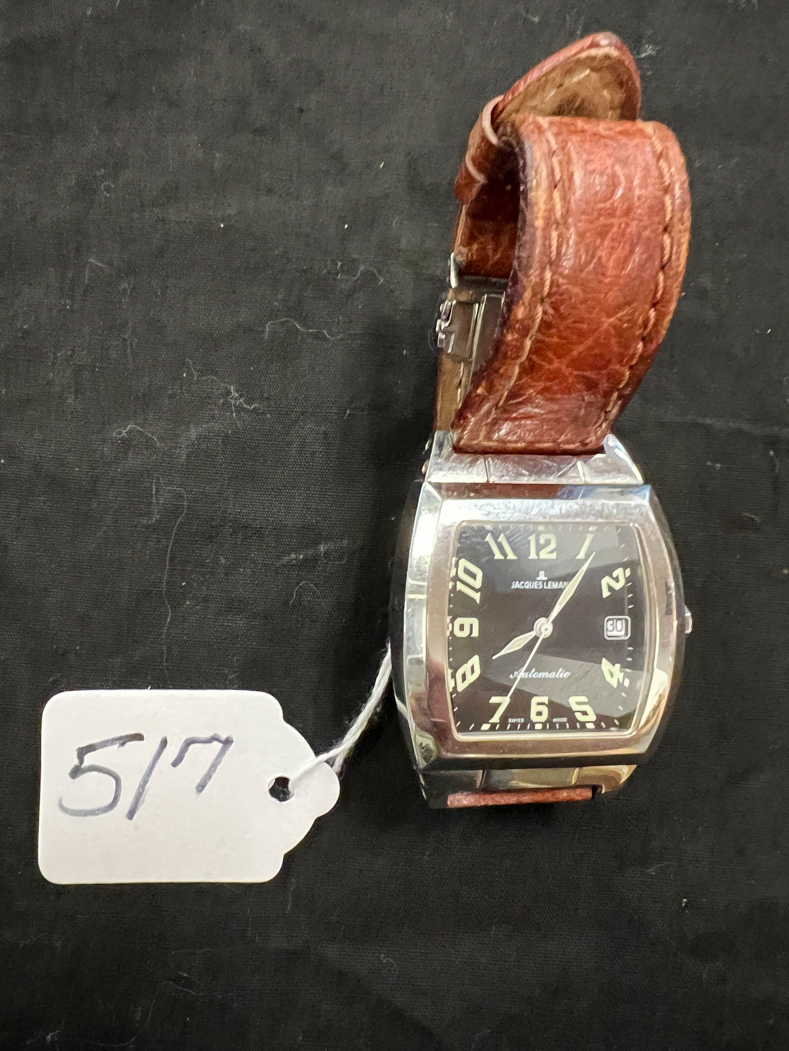 Jaques Lemans automatic Swiss watch. Saphire crystal with display back. Appears to be in working (1 of 2)