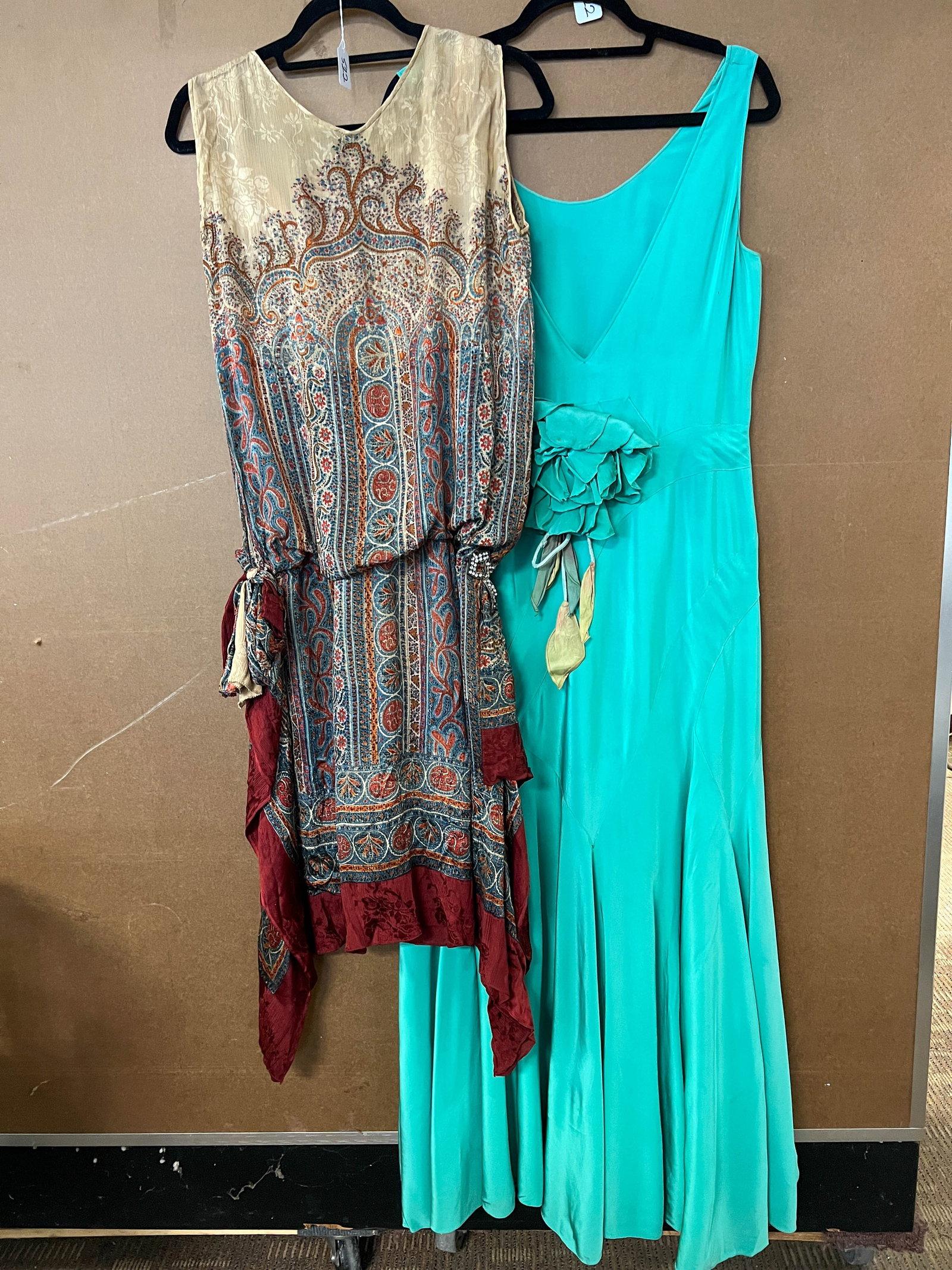 1920's Paisley Flapper-Style Dress and 1930's Seafoam Green Evening Gown (1 of 6)