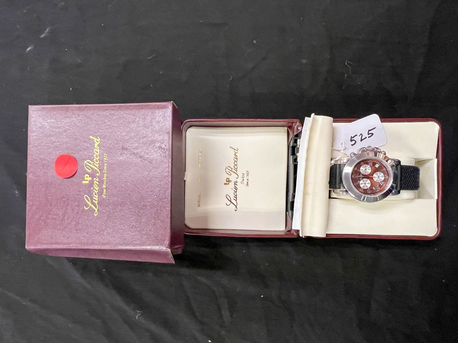 Lucien Piccard Swiss watch. Chronograph with brown dial and rubber strap.: Lucien Piccard Swiss watch. Chronograph with brown dial and rubber strap.