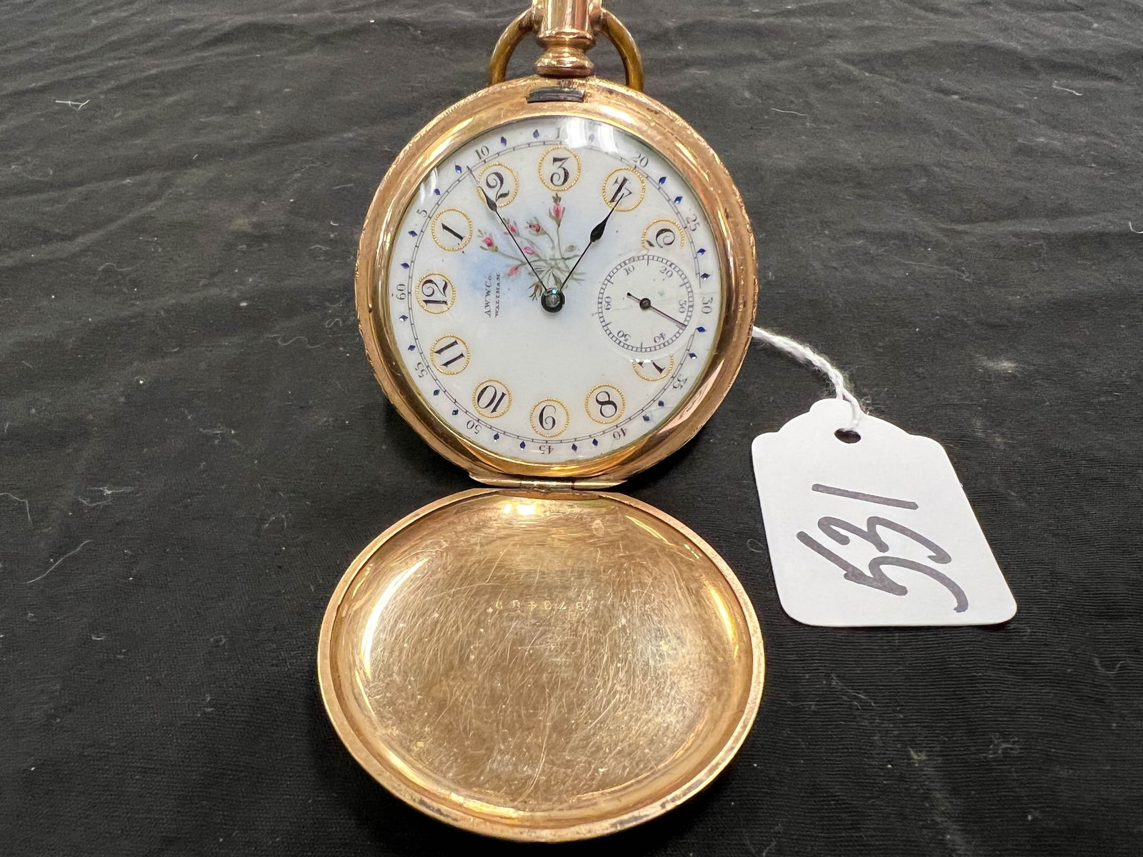 AW Period W.C. Waltham Pocket watch with rose painted face (1 of 7)