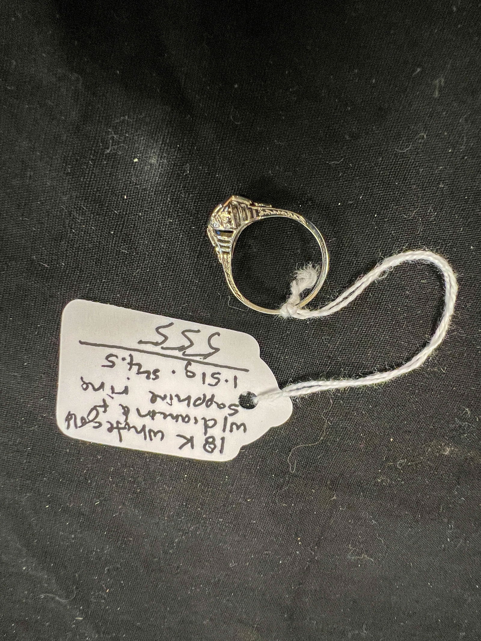 18K white gold diamond and sapphire ring size 4.5; Weighs 1.5 g (1 of 5)