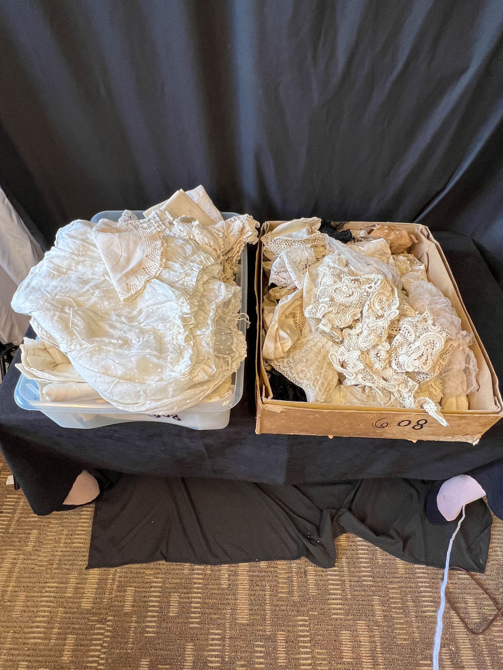 Two huge lots of antique lace, table covers, fabrics and more (1 of 1)