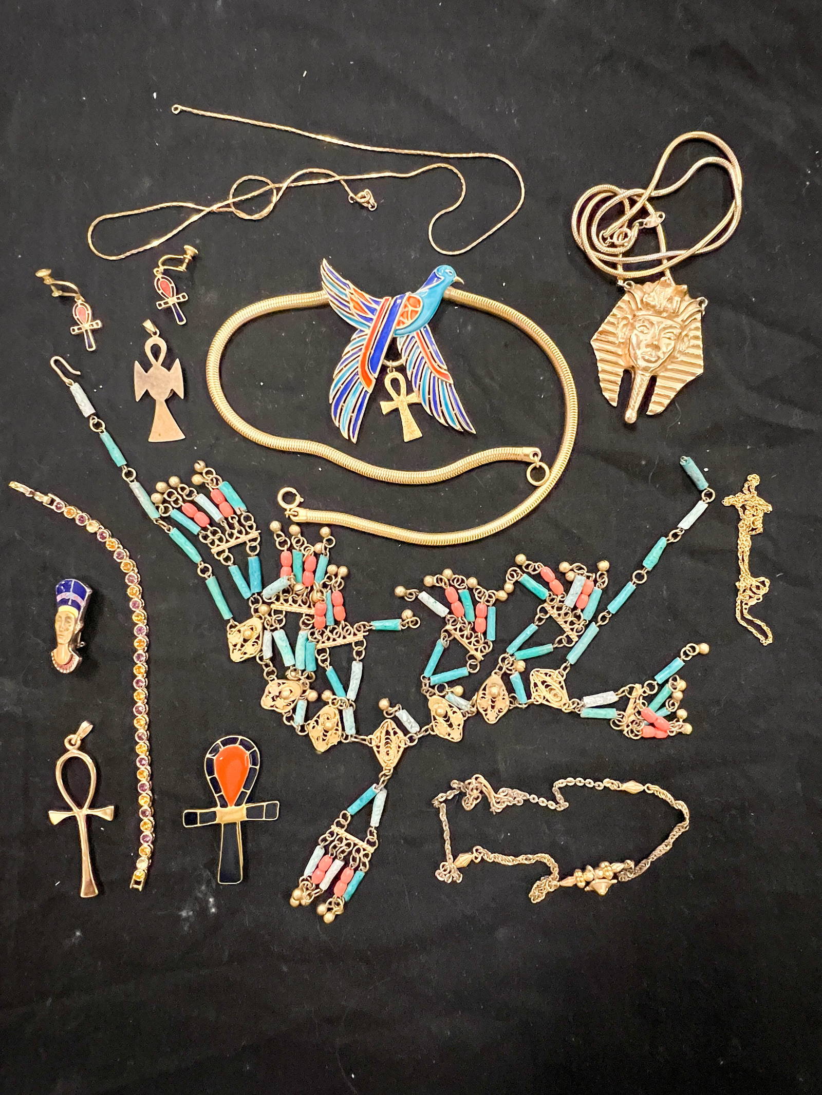 Lot Of Egyptian Costume Jewelry To Include Necklaces, Pendants, And