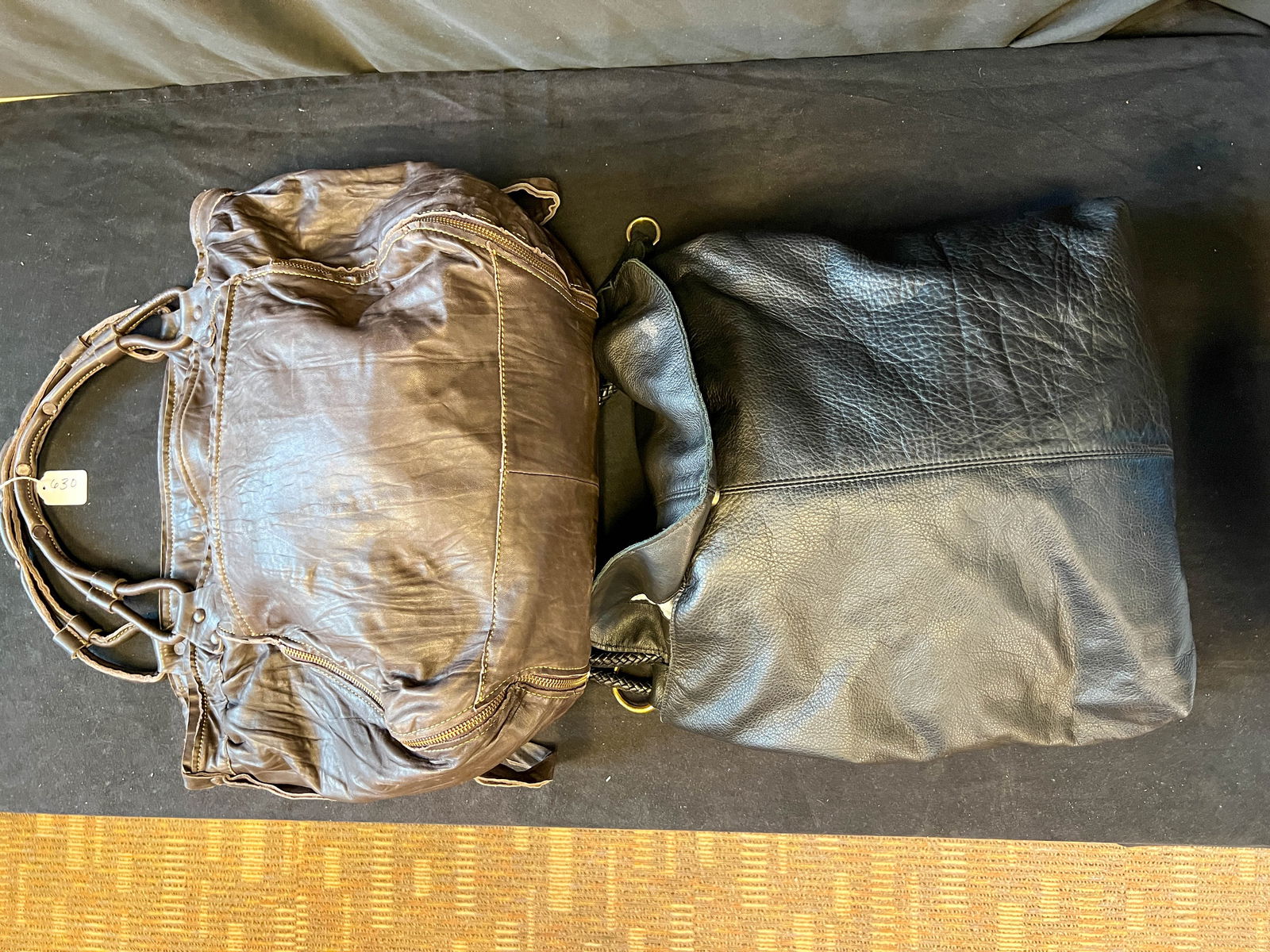 Nice stitching large black leather bag by Henri Lou with a braided handle; along with Ellen Tracy (1 of 1)