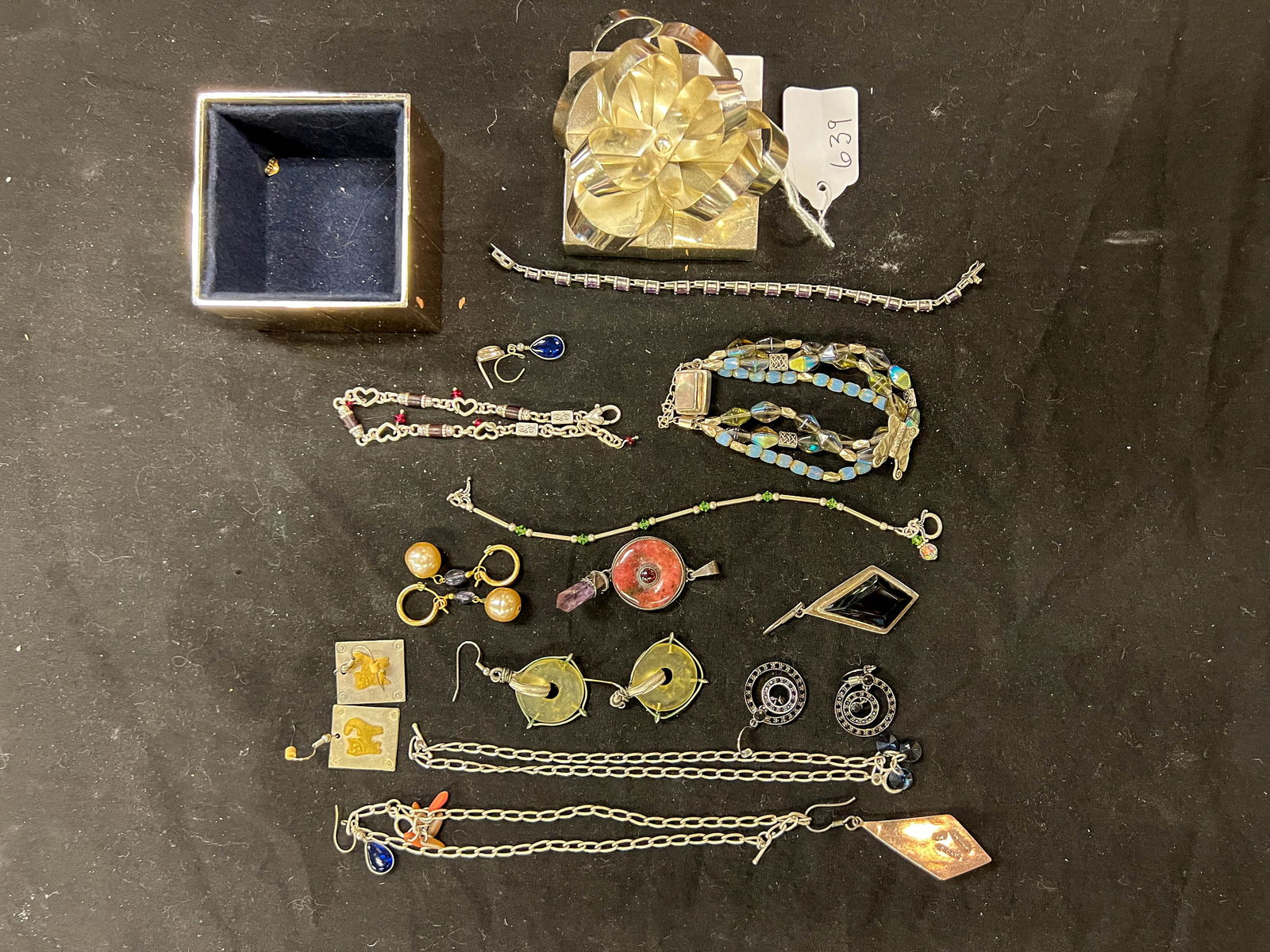 Set of sterling and jet earrings plus other earrings, bracelets and more in a little silver plated (1 of 1)