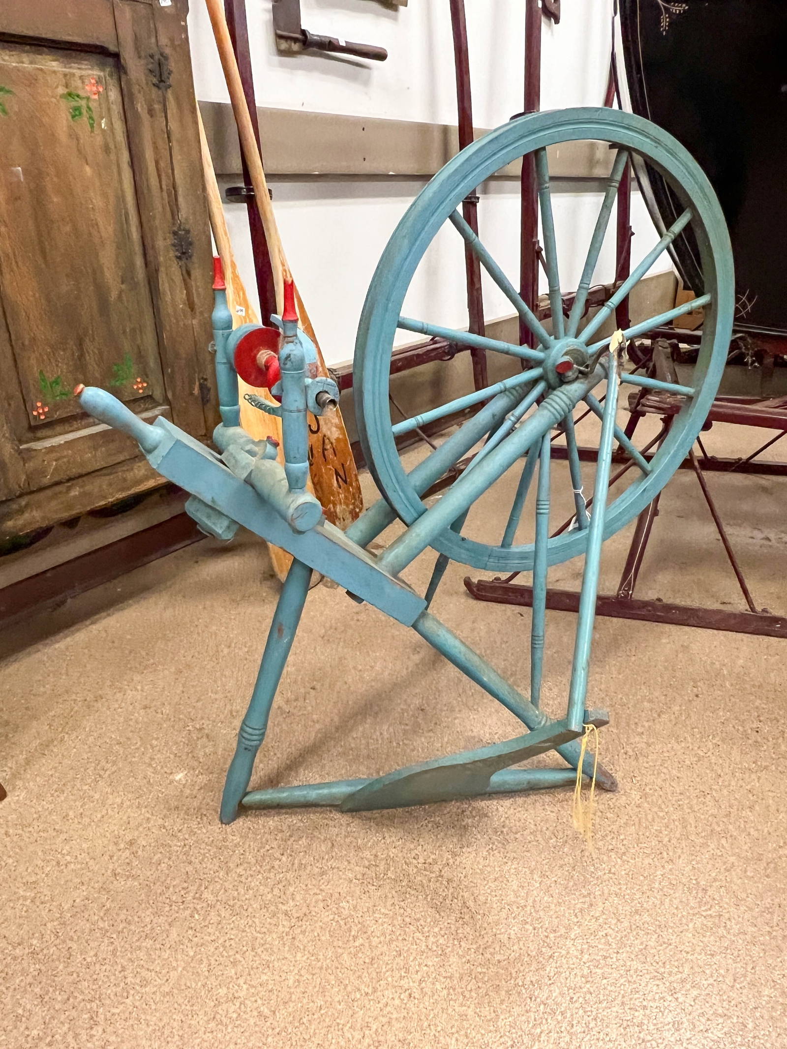Blue Painted Spinning Wheel Auction