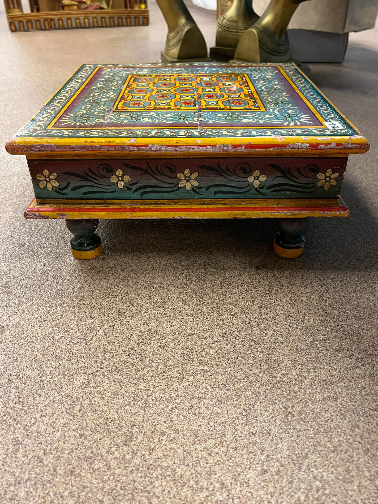 Vintage Hand Painted Low Wood Stool (1 of 3)