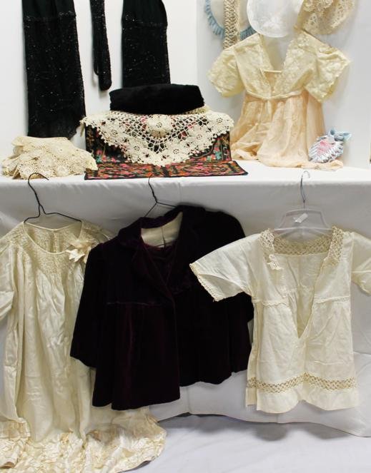 Large lot of children's clothing to include silk ch: Large lot of children's clothing to include silk children's gown, velvet coat, linen dress, dollies, beadwork, vintage size 14 "Cinderella" outfit. Est. value- $