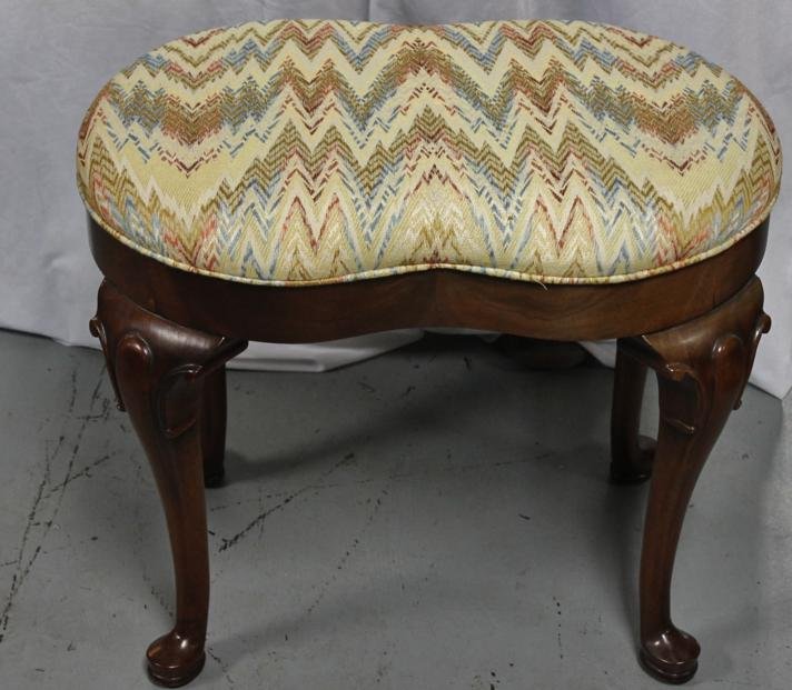 Hickory Chair flame stitched foot stool w/ Queen A: Hickory Chair flame stitched foot stool w/ Queen Ann mahogany legs. 20.5” long x 14” wide x 18” high.