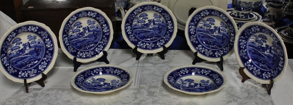 Spode Blue Tower 7 rimmed soups bowls, 9-1/2” each: Spode Blue Tower 7 rimmed soups bowls, 9-1/2” each.