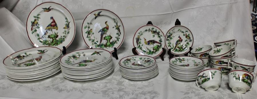 Set of Spode Chelsea Bird china- 5-pc, plate sett: Set of Spode Chelsea Bird china- 5-pc, plate settings to include 12 of each- dinner plates, salad plates, bread & butter plates, and cups & saucers.