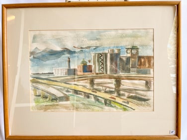 1960's Watercolor Depicting the Milwaukee WI Expressway System