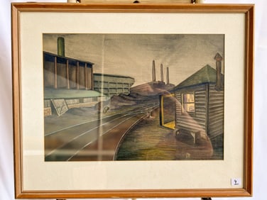 Kenneth Boerner Watercolor 1949 Titled Switchman's Shack Milwaukee Industrial