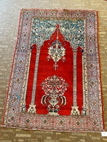Antique Finely Knotted Qum Oversized Prayer Persian Rug