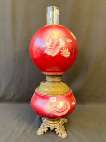 Petite Hand Painted Oil Lamp with Ball Shade