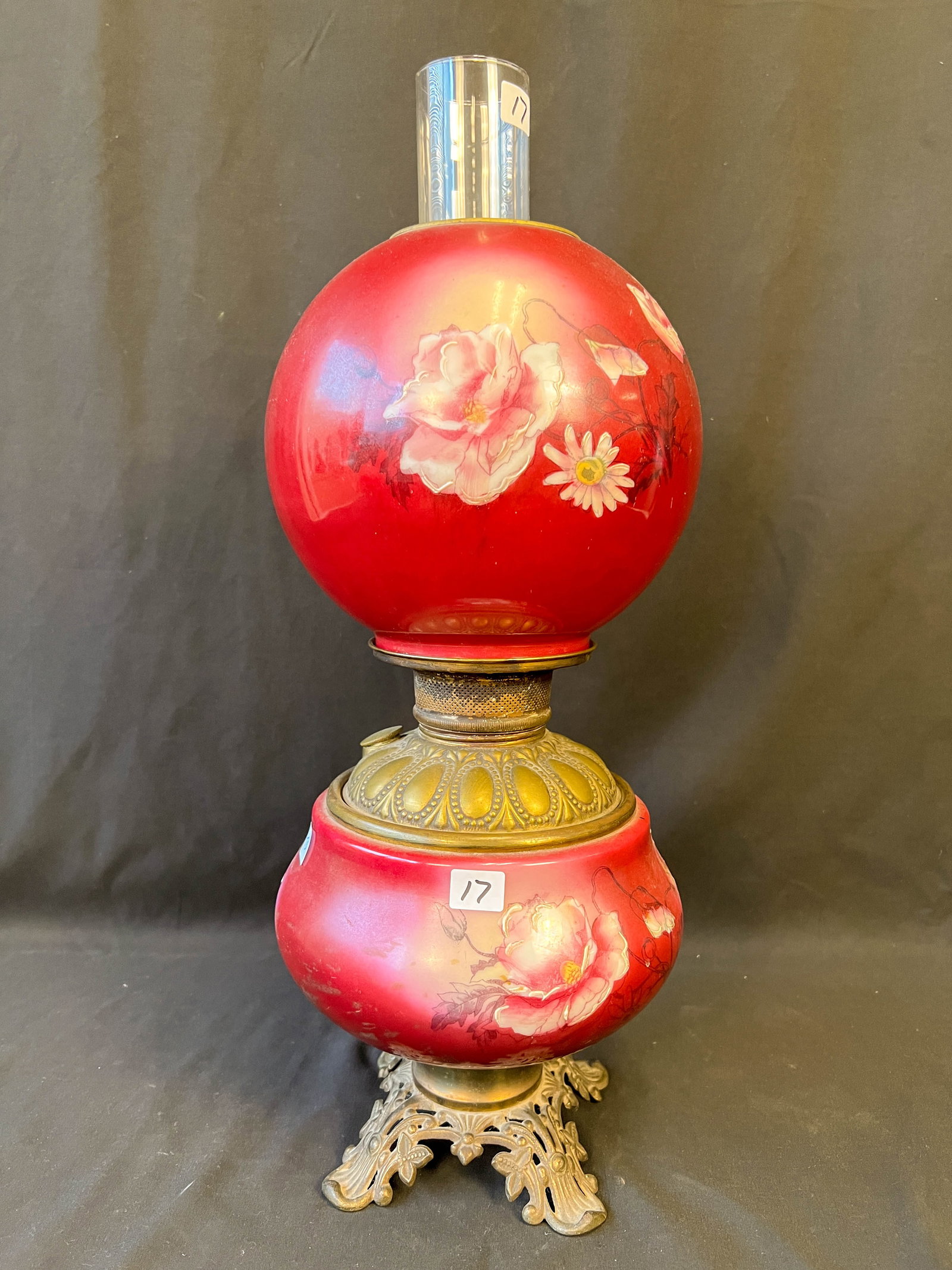 Petite Hand Painted Oil Lamp with Ball Shade (1 of 5)