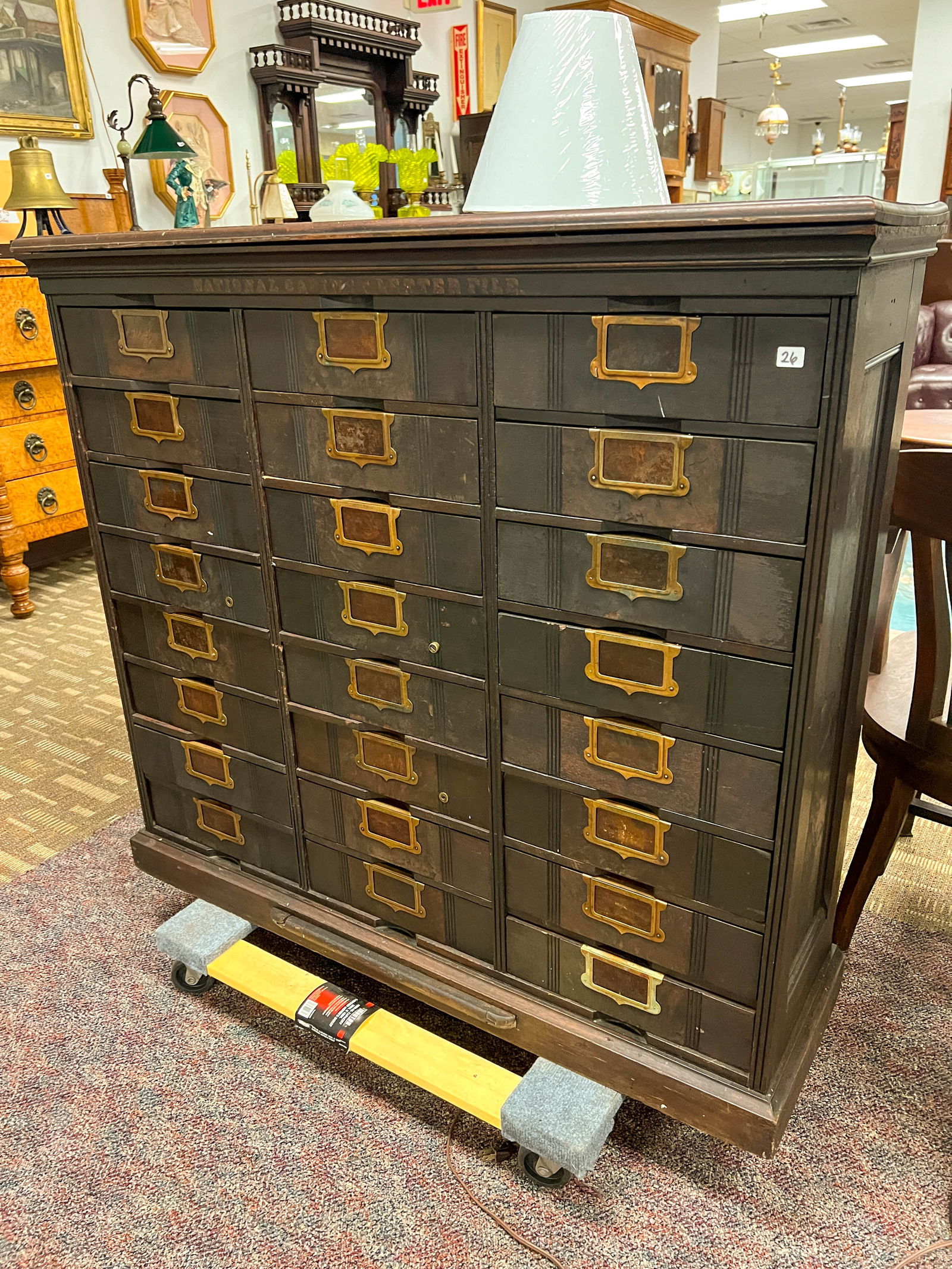 Antique Walnut File Section Cabinet with 24 Drawers in Original Finish Stenciling (1 of 4)