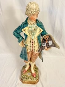 Majolica Figurine Depicting a 1700's Gentleman with Napoleonic Hat