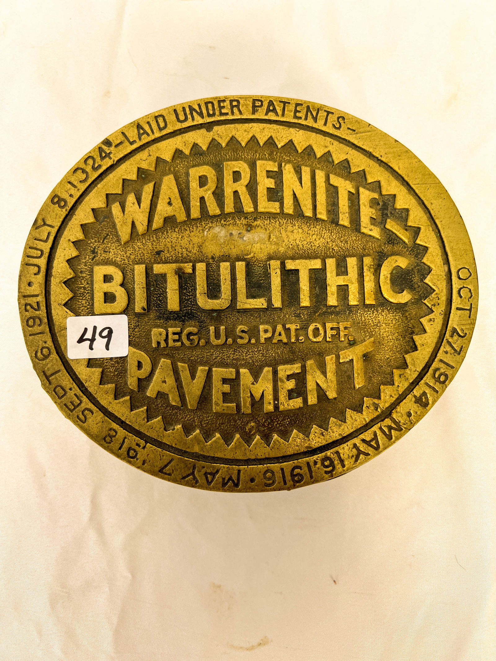 Milwaukee Memorabilia: 1914-1924 Bronz Warrenite BITULITHIC Pavement Marker Adve (1 of 2)
